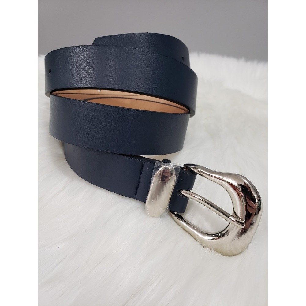 NWOT Smooth skinny navy blue silver belt womens solid classic preppy Old Money
